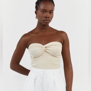 Cream Ribbed Knit strapless top